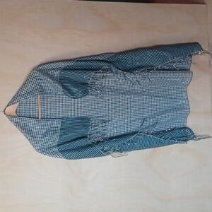 Teal Checkered Scarf With Fringe And Sparkle